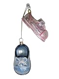 Kurt Adler Polonaise Hand-Blown Hand-Painted Baby's First Shoe Ornament, 2 Pieces