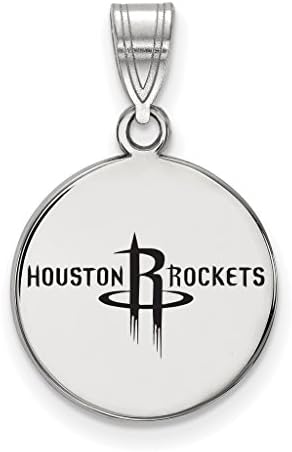 925 Sterling Silver Rhodium-plated Polished &amp; Laser-Cut NBA Houston Rockets Medium Enameled Disc Charm Pendant