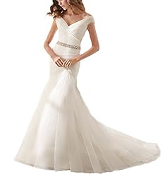 V-neck Organza Belted Pleated Lace Mermaid  Dress