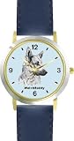 German Shepherd - Pup (SC) Dog - WATCHBUDDY&reg; DESIGNER DELUXE TWO-TONE THEME WATCH - Arabic Numbers-AQUA MARINE STYLE - Pale Blue Dial with Blue Leather Strap-Size-Large ( Men's Size or Jumbo Women's Size )