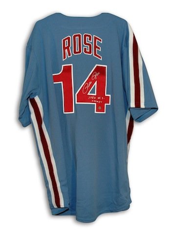 Pete Rose Signed Philadelphia Phillies Blue Majestic Jersey - 80 WS Champs