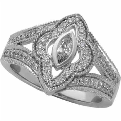 3/4 Ct.T.W. Round Brilliant and Marquise Cut Diamonds, 14Kt. White Gold. Stylish Pre Set Diamond Engagement Ring