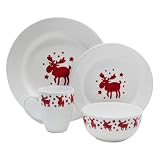 Waechtersbach Holiday Willie 4-Piece Dinnerware Place Setting, Service for One, White with Cherry Moose
