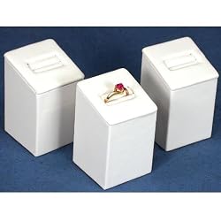 3 White Faux Leather Ring Stands Showcase Displays 2.75"