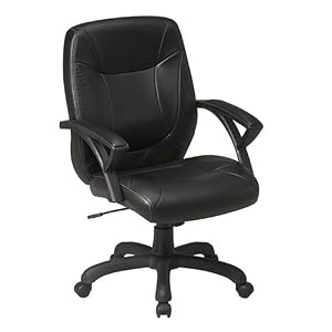 Office Star Work Smart Deluxe Mid-Back Faux Leather Chair with Padded Arms, Black
