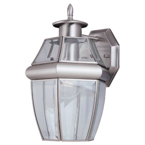 418GekyBpPL Sea Gull Lighting 8038 965 Single Light Lancaster Medium Outdoor Wall Lantern, Clear Beveled Glass and Antique Brushed Nickel