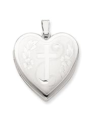 Genuine .925 Sterling Silver 24mm D/C Cross Heart Locket. 100% Satisfaction Guaranteed.