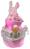 Deluxe Two Tier Nappy Cake - Baby Girl Pink (Organic Extras)