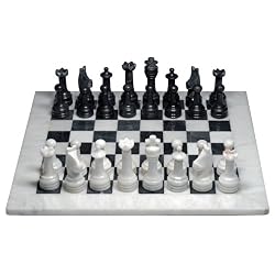 Marble Chess Set - White & Black, 15" with Deluxe Velvet Box