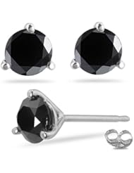 2.00 Cts 5.65-6.37 mm AA Round Black Diamond Stud Earrings in 14K White Gold {DIAMOND APPRAISAL INCLUDED}