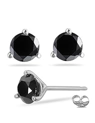 3.13 Cts AA Round Brilliant Black Diamond Stud Earrings in 14K White Gold {DIAMOND APPRAISAL INCLUDED}