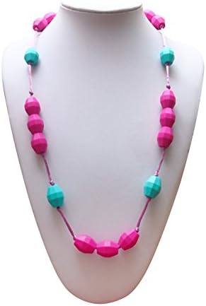 Silicone Teething Necklace - by Modern Ohana - BPA Free, Silicone Jewelry for Mom and Baby [Samba Sectioned Beads] (Pink Fuchsia)