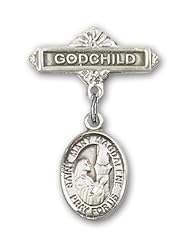 Sterling Silver Baby Badge with St. Mary Magdalene Charm and Godchild Badge Pin