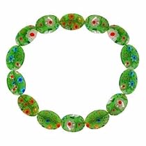Murano Glass Green Millefiori Oval Stretch Bracelet