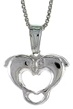 Sterling Silver Kissing Dolphin Heart Pendant, Made in Italy. 9/16 in. (14mm) Tall