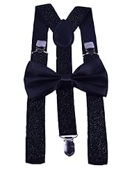 Apparel: BODY STRENTH Adjustable Suspenders&Bow Tie Set Strong Clips Y-Shape Black