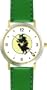 Witch on a Broom, Moon No.1 - WATCHBUDDY� DELUXE TWO-TONE THEME WATCH - Arabic Numbers - Green Leather Strap-Size-Children's Size-Small ( Boy's Size & Girl's Size )