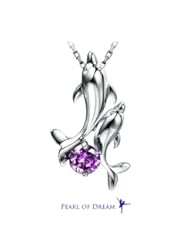 Dancing Dolphins [Purple] White Gold Plated 925 Sterling Silver Pendant Necklace