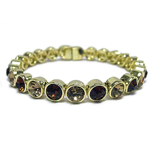 Gold Single Line Brown Crystal Magnetic Clasp Bangle Bracelet Fashion Jewelry