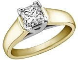 Engagement Ring: 14K Yellow and White Gold 3/4 Carat (ctw) Princess Cut Diamond Solitaire