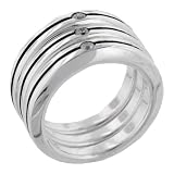 Sterling Silver Round Cut Cz Stripe Trio Stacking Right Hand Wedding Anniversary Band Solitaire Rings Set