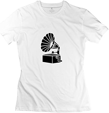 ZYA6W Women Gramophone Cotton Funny T-Shirt White M