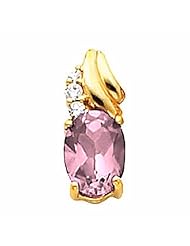 10K Yellow Gold Oval Cut Pink Sapphire and Diamond Pendant -- LIFETIME WARRANTY
