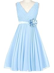 Junior V-neck Short Chiffon Homecoming Dress/Prom Dress/Party Dress/Mini Dress  With a Sash 