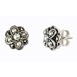 Four Petal Cross-stitch Silver Natural Seed Pearl Stud Earrings - Dahlia Vintage Collection