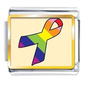 Rainbow Ribbon Awareness Italian Charms Bracelet Link