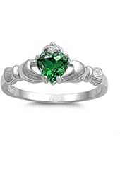 Irish Claddagh Simulated Emerald Heart Ring Sizes 3-12