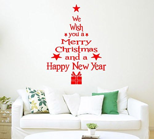 Christmas Tree Red Wall Stickers Kids DIY House Decoration Love Christmas Ornaments Candy Cranes Removable Wall Decors For Shop Window Living Room Coffee House Office Decor by Narrowser