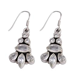 Sterling Silver Zircon Dangle-Earrings Handmade Jewelry 1.5 inch