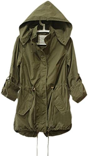 Leies Girl Leisure Women Army Green Military Parka Button Trench Hooded Coat Jacket Tag Small(USXS)