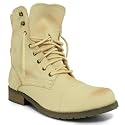 New Beige Canvas Army Military Combat Worker Flat Lace Ankle Boots Sz 3-8
