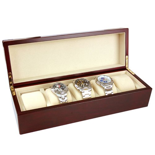 NEW Watch Box Storage for 5 Extra Large Watches Rich Mahogany Matte Finish By Tech Swiss