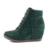 Damen Schuhe, STIEFELETTEN, ANKLE BOOTS KEIL WEDGES, LL1268, Synthetik in hochwertiger Leder Optik, Grün, Gr 39