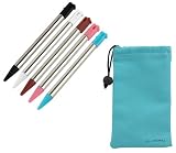 GTMax 5 Colors Retractable Metalic Stylus (Black / White/ Red / Light Blue /Light Pink)+Blue Drawstring Case for Nintendo 3DS
