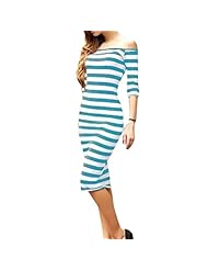 Strapless Striped Print Long Sleeves Elbow Length Sleeves Bodycon Dress/Club Dress/Midi Dress 