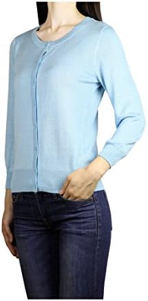 Lightweight, Soft and Comfortable Premium Women's 3/4 Sleeves Designer Cardigan (Medium, Light Blue)