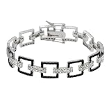 Tressa Sterling Silver Black and Clear Cubic Zirconia Square Link Bracelet