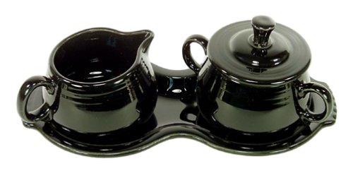 Fiesta Covered Creamer and Sugar Set with Tray Black