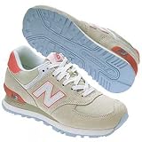 New Balance Women's 574 Suede ( sz. 05.0, Cream/Coral/Light Blue )
