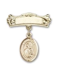 Gold Filled Baby Badge with St. Peter the Apostle Charm and Arched Polished Badge Pin