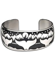 Sterling Silver Northwest Coast Native American AK Whale Night Bracelet. Made in USA.