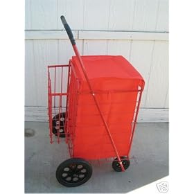 FOLDING SHOPPING CART w Double BASKET n MACHING LINER with Top- color Red / Jumbo Size