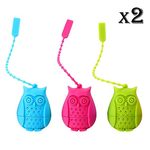 HK Goods - Loose Leaf Owl Tea infuser - Best Silicone strainer - Funny Tea Filters - Cute Tea Infuser Design - Set In Bright Colors (Set of 6) - No Tea Leafs In Your Cup - Don't Sleep - Drink Tea