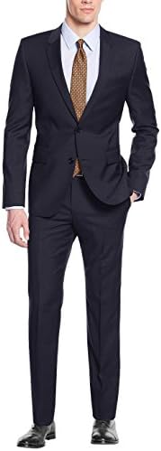 Nicoletti Men's Two Button Working Button Holes Modern Fit Suit Navy (52 Long US / 62 Long EU, Navy)