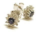 Perfectly Matched Sapphire and Diamond Stud Cluster Earring, 14k White Gold (T.w 0.50)