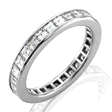 Certified 18k White Gold Square Emerald Cut Diamond Eternity Band Ring Size 6.5 (G-H, VS, 2.15 carat)